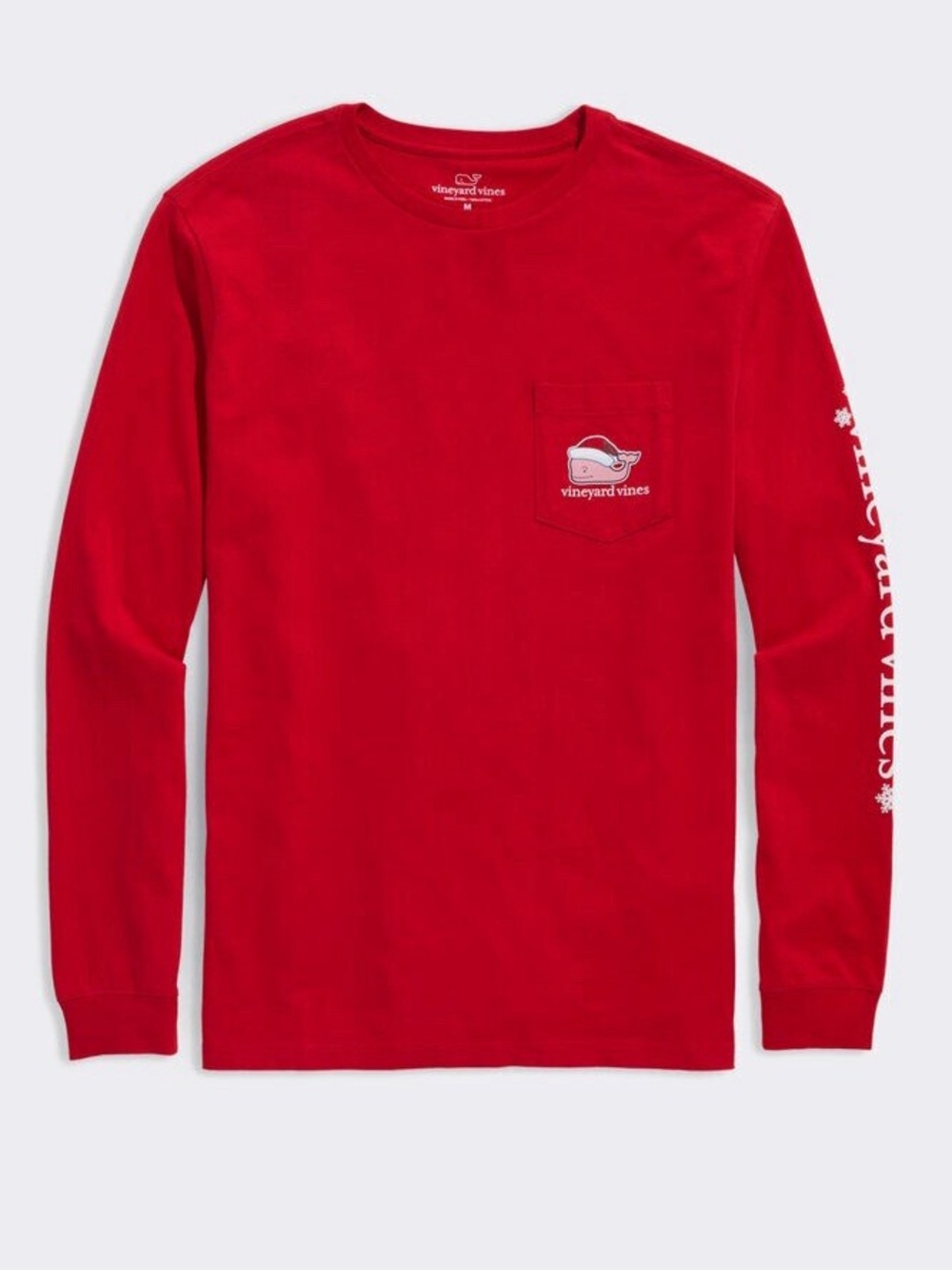 Vineyard Vines Red Long-Sleeve Pocket Tee with Christmas Design